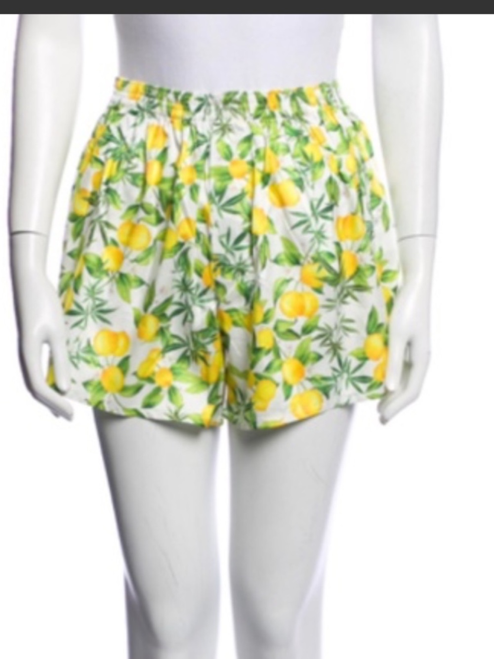 Sundae School White Lemon & Green Leaf Elastic Waist Shorts size small